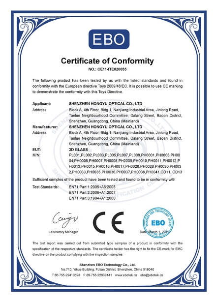 China SHENZHEN HONY OPTICAL CO.,LTD certificaten